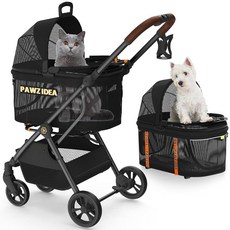 PAWZIDEA 탈부착 가능한 캐리어가 있는 대형 반려견 유모차 자동차 여행용 휴대용 상자 최대 80파운드의 중형견을 위한 여러 반려동물 조절 손잡이 올터레인 9 u201D, Full View, Jogger Wheels