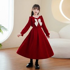 中大童女孩秋冬季喜慶公主禮服裙 女童時尚中國風氣質連衣裙