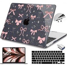 맥북 에어 M2 M3 M4 13.6 케이스 2022 2023 2024 2025 출시 A2681 A3113 A3240 투명 하드 쉘 키보드 커버 및 USB 3.0 어댑터와 화면, Pink Ribbon Bow-105, 1개