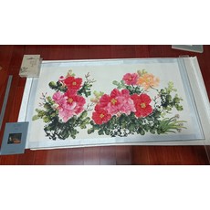 手繪國畫牡丹畫心，80x148cm，已裝裱, 如圖所示, 1個