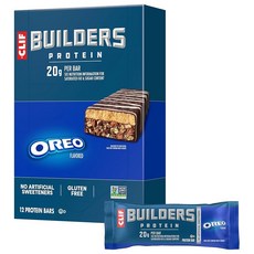 CLIF BUILDERS 단백질 바 - 오레오 맛 식물 기반 20g 글루텐 프리 GMO 저혈당 인공 감미료 없음 68g(2.4온스) (12팩) 134345, 68g, 12개