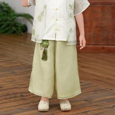 兒童新中式套裝 夏季薄款唐裝演出服 淺綠色