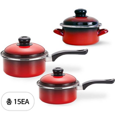 ELO 쿡포트 인덕션 법랑 냄비 세트 3개, 레드, 편수 14cm + 편수 16cm + 낮은형 14cm, 15세트