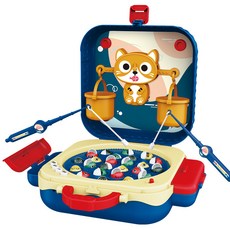 兒童電動旋轉磁性釣魚玩具，多功能早教故事揹包釣魚臺稱重天平玩具, 藍色【電動揹包釣魚臺】, 1個