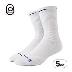 BELYSA 기능성 듀얼 이중 쿠션 스포츠 양말 DRI-FIT, WHITE, 5세트
