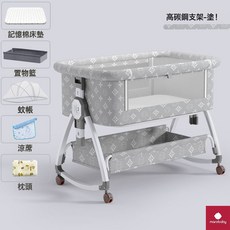 marobaby 摺疊嬰兒床 拼接床 新生兒床 便攜搖籃床, 高碳鋼-塗丫-標準款涼蓆+枕頭
