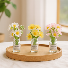 리치햄 선물용 집들이 기념일 인테리어 소품 프리미엄 미니어처 꽃병 조화, 1개, 하얀색+노란색+분홍색