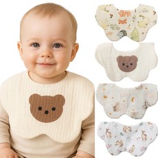 불로홈 요루 6중 거즈 롤링 아기 턱받이 4종 라운드형