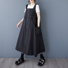 ZAJA 여성 여름 멜빵 원피스 롱 포켓 루즈핏 캐주얼한 데일리룩