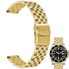 Juntan 18mm 20mm 22mm 24mm 26mm 스테인리스 스틸 시계 밴드 교체용 금속 브러시드 스트랩 팔찌 디플로이먼트 더블 플립락 버클 실버 블랙 18mm 스틸, 골드