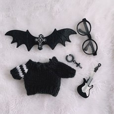臺灣爆款 娃衣 配件 娃娃配飾 娃娃衣服 10cm娃衣拽酷神秘黑帥氣男友風翅膀眼鏡耳環棉花娃娃衣服可愛, 10cm毛衣+翅膀+眼鏡+吉他（關注送耳, 1個