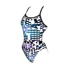 ARENA 여성용 혼합 블러 챌린지 맥스라이프 얇은 스트랩 오픈 백 원피스 수영복