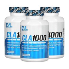 EVLution Nutrition 에블루션 뉴트리션 공액 리놀레산 CLA 1000 무각성제, 90정, 3개
