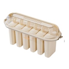Ascor 食品級長條冰棒模具 附蓋 易脫模 6格, 奶油白 1個 易脫模, 1個