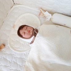 아이레빗 유아용 아기 순면 인견 곰돌이 땀패드 베개 태열 신생아 출산선물, 순면 곰누빔 아이보리