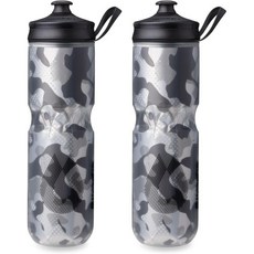 하이드라팩 | 폴라 병 - 스포츠 보온 물병 및 자전거 압축 손잡이 포함 펄스 레드 700ml / 24oz, 24온스/700ml (2팩), 컨텐더 블랙