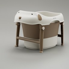 直销婴儿洗澡盆家用宝宝泡澡桶塑料桶儿童折叠浴桶盆宝宝浴缸, 云雾咖-加凳:如圖所示