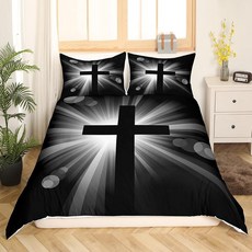 Feelyou 3D 크로스 프린트 이불 커버 세트 남아 여아 성인용 홀리 침구 서양 문화 기독교 이국적인 침대보 커버 방 장식 2피스 트윈 사이즈 블랙 187809 8598, 색상 25