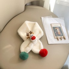 목도리 머플러 겨울 귀여운 사슴 디자인 보온 넥워머, 화이트