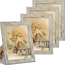 Vittanly 27.9 x 35.6cm(11 x 14인치) 사진 액자 4개 세트 벽 마운트용 빈티지 사진 프레임 매트 포함 디스플레이 20.3x25.4cm(8x10인치), 디스트레스드 화이트