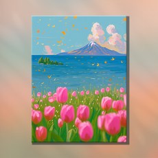 DIY명화그리기 40x50cm 핑크 튤립 수채화 세트, H042-삽화, 1개