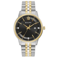 Bulova 남성용 드레스 클래식 다이아몬드 시계 3핸드 날짜 쿼츠 스테인리스 스틸 팔찌 41mm 투톤 로즈/버건디 다이얼 377705