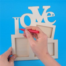 나무 DIY 사진 프레임 어린이 미술 그림 홈 장식 인테리어 손쉬운 제작 우드 공예 데스크탑 탁상용 독특한 디자인 선물용 포토 액자, 2개, 12가지 안료 2개의 붓
