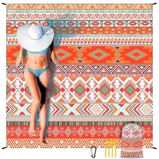 하이호 비치 담요 방수 모래 방지 초대형 매트 79인치 X 83인치 / 120인치 x 108인치 퀵 드라이 내구성 있는 야외 피크닉 트래블 캠핑 하이킹용, 79" X 108"（1~5 person）, 보헤미안 오렌지