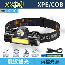 微笑鯊 K110 雙光源強光頭燈 遠近雙光夜釣燈 露營燈 LED COB 磁吸工作燈 防水照明燈, 1個