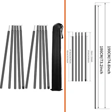 방수포 캠핑 텐트용 텐트 폴 방수포 폴 조절 가능한 헤비 듀티 폴 배낭 하이킹용 텐트 폴 천막 액세서리, 10 186CM Black