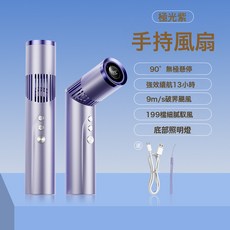 新款手持風扇高速迷你帶燈桌面掛脖數顯口紅隨身便攜式小風扇, 星雲紫:英文版