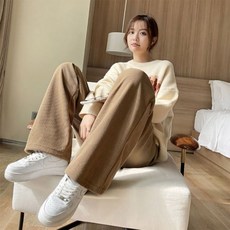 겨울 방한 기모 코듀로이 바지 골덴바지 플리츠 와이드팬츠 밴딩바지 여자 추리닝바지 줄지 밴딩 골덴 와이드 플리츠 여성 트레이닝 데일리