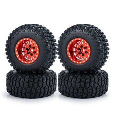 MORLORDY 알루미늄 2.5cm(1인치) 비드락 휠 및 타이어 4개 세트 1/24 Axial SCX24 Bronco C10 JLU 글래디에이터 데드볼트 RC 크롤러 자동차, 레드