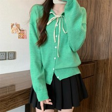 투니스 여성 스타일리시 슬림핏 리본 니트 가디건