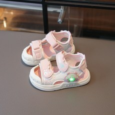 DFMEI 夏季新款女寶寶發光涼鞋軟底男童防水沙灘鞋兒童包頭嬰兒學步涼鞋