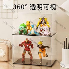 【台灣發貨】手辦展示盒公仔展示盒亞剋力收納盒 透明展示箱 模型定製 亞剋展示盒 積木高達模型收納櫃 防塵罩r612, 1個, 高10CM,黑色底：長/寬10*10cm