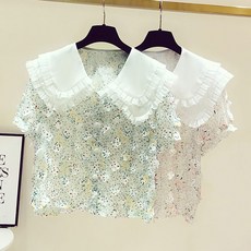 로르카 14세 이상 사용 가능 아동용 카라넥 꽃무늬 반팔 블라우스 E01033027