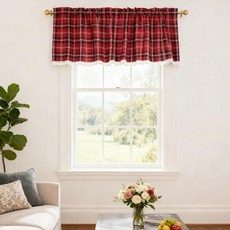 LumiLoom 하프 윈도우 커튼 농가 디자인 로드 포켓 빈티지 격자무늬 레이스 주방 거실 카페용 76.2 x 61cm(30 24인치) 패널 2개 레드