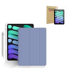 스페이스샵 아이패드 애플펜슬 수납 클리어 케이스 + 강화유리 2p 세트, 퍼플+강화유리 2매, 1개