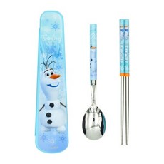 里和 lilfant 韓國製 冰雪奇緣2 學習筷 兒童筷子 304不鏽鋼 收納袋 艾莎 雪寶, 1個, 雪寶湯筷盒3件組, 藍色