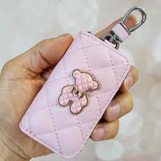 오플 가죽 테디곰 스마트 자동차 키지갑 차키지갑 QTEKEY, 라이트핑크