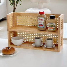 木質藤編1層置物架, Natural Wood, 1個