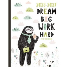 5년 일기 2023-2027 A4 드림 빅 워크 열심히 일하는 동기 부여 나무늘보 하드커버: 영국 공휴일 비전 보드 달 단계 생일 및 축하와 함께 플래너를 볼 수 있는, 기본
