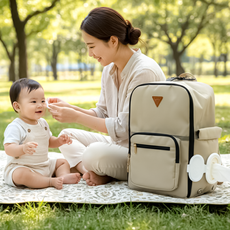 BabyKoa 멀티포켓 방수 물티슈 기저귀 백팩, 베이지