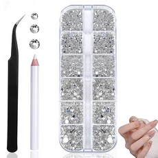 FineGood 네일 라인스톤 라인스톤 네일 소재 수공예 부품 네일 데코레이션 네일 아트 파츠 핸드메이드 DIY 3D 마름모형 원 하트 수납 케이스가 포함된 직사각형 원형 네일 아