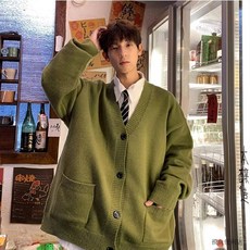 V領開衫毛衣男 寬鬆慵懶風 鈕釦針織外套【臺灣出貨】