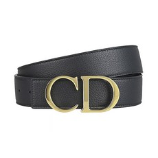 DIOR CD字母LOGO荔枝紋小牛皮釦式雙面皮帶(寬版/黑x藍)