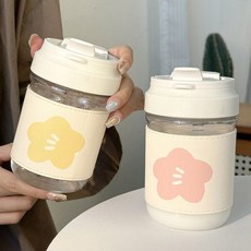 塑料杯ins高顏值可愛網紅爆款2024新款學生吸管水杯小衆設計便攜, 白色雙飲塑料杯420ml-黃小花套,盲盒水杯隨機發送一個, 1個