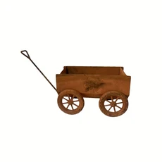 1개 러스틱 4륜 손수레 화분 바퀴 손잡이 배수 구멍이 있는 철제 러스틱 손수레 화분 금속 꽃 수레, 01 1pc