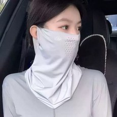 夏季冰絲防曬面紗護頸掛耳面罩冰感防紫外線面紗臉罩全臉透氣遮陽長款氣孔變色標muy面罩—淺灰默認顏色